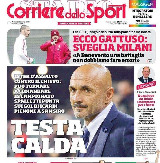 Prima pagina CdS - Testa calda. Inter d'assalto contro il Chievo, Spalletti punta su Icardi