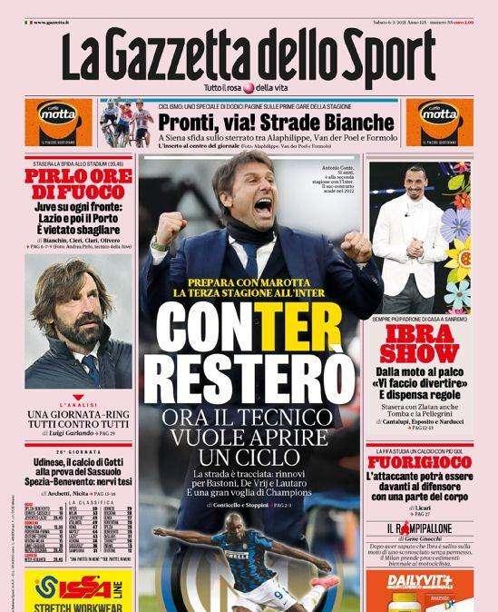Prima pagina GdS - ConTer resterò: il tecnico prepara con Marotta la terza stagione all'Inter