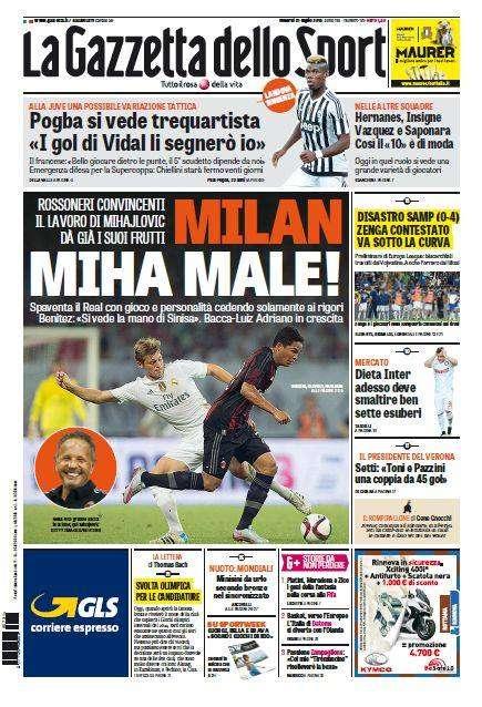 Prime pagine - Inter a dieta: da smaltire ben 7 esuberi. D'Ambrosio in uscita, si pensa a Criscito