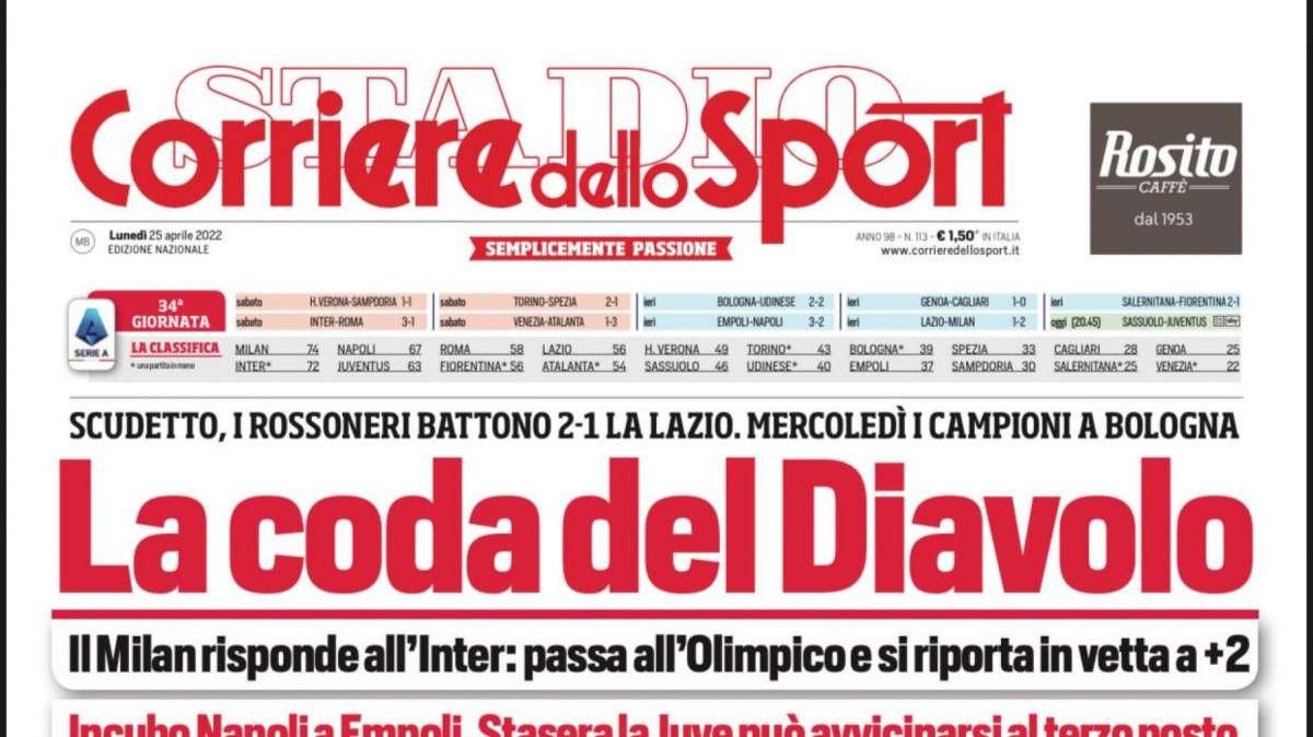 Prima CdS - La coda del Diavolo. Scudetto, i rossoneri battono 2-1 la Lazio