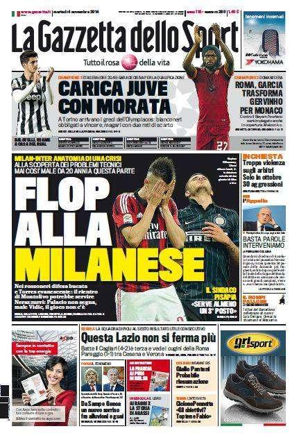 Prime pagine - Flop Inter: male Vidic e Palacio, il gioco non c'è. Se Mazzarri rialza i nerazzurri arriva Borini