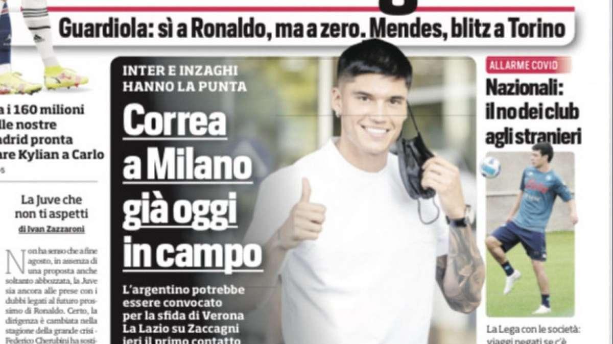 Prima pagina CdS - Correa già oggi in campo