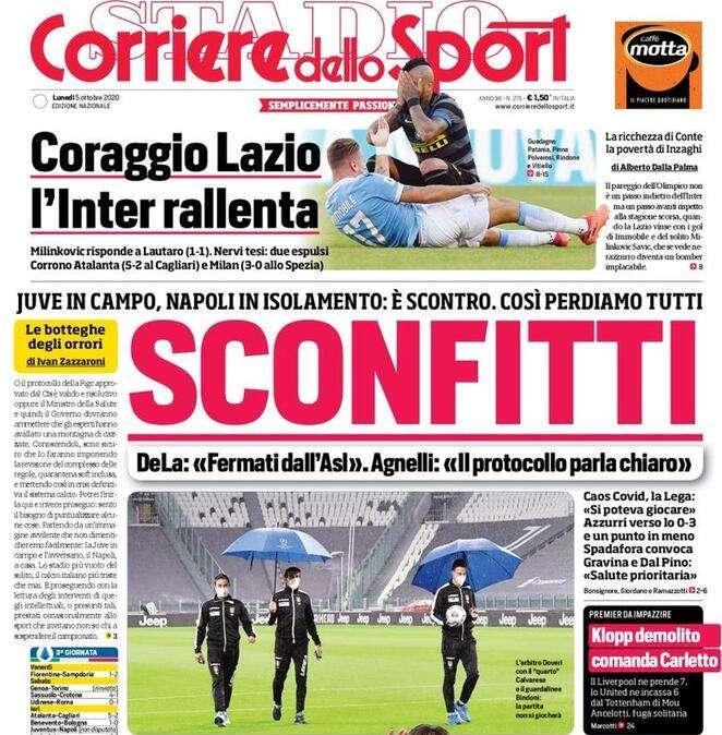 Prima pagina CdS - Coraggio Lazio, l'Inter rallenta
