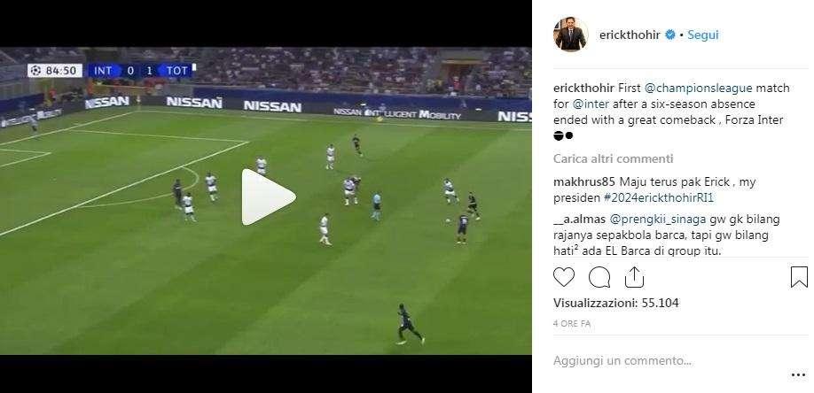 Anche Thohir gioisce: "Dopo un'assenza lunga 6 anni, una grande rimonta"