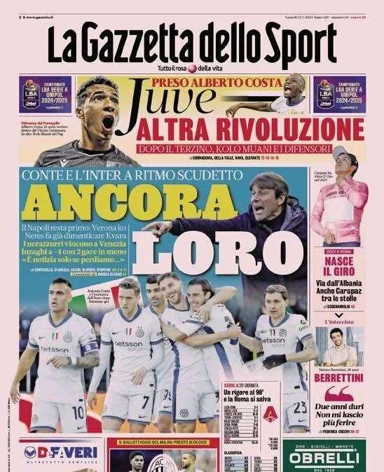 Prima GdS - Ancora loro. Conte e l’Inter a ritmo Scudetto