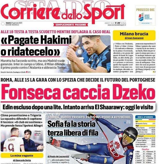 Prima pagina CdS - Deflagra il caso Real: "Pagate Hakimi o ridatecelo"