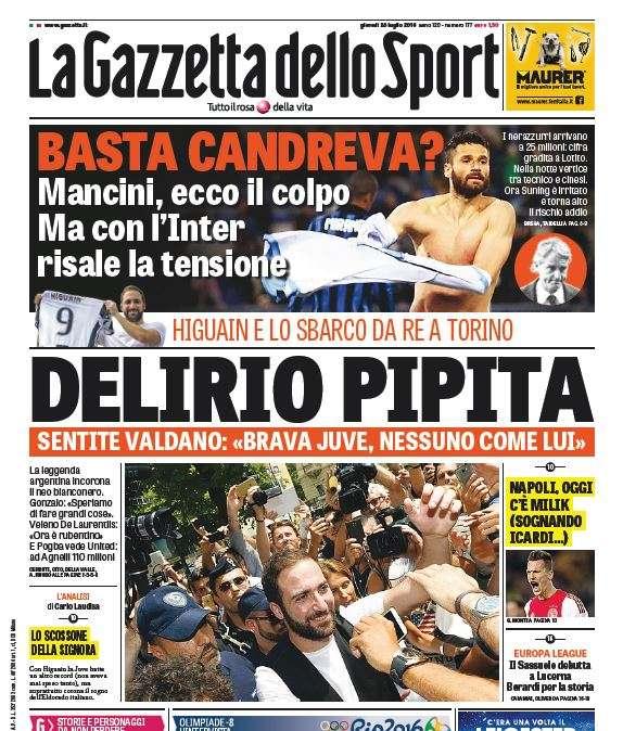 Prime pagine - Basta Candreva? Mancini, ecco il colpo. Ma ora Suning è irritato, torna alto il rischio dell'addio