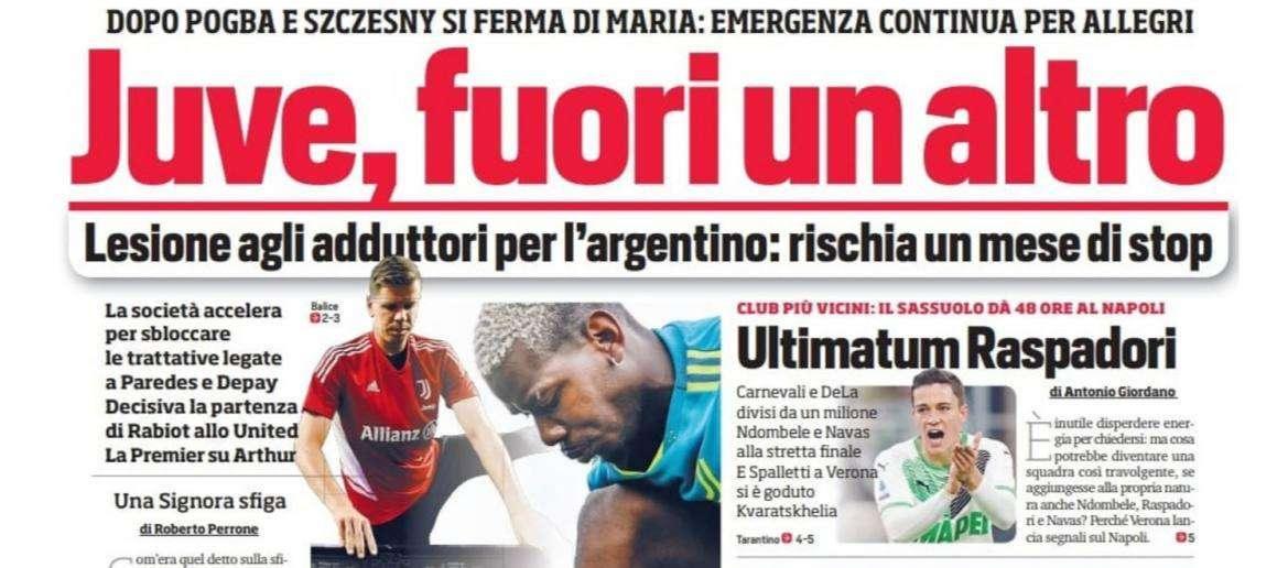 Prima CdS - Juve, Di Maria rischia un mese di stop. Ultimatum Napoli per Raspadori