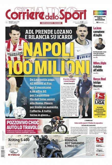 Prima CdS - De Laurentiis rilancia su Icardi. Ma dall'Inter assist alla Roma