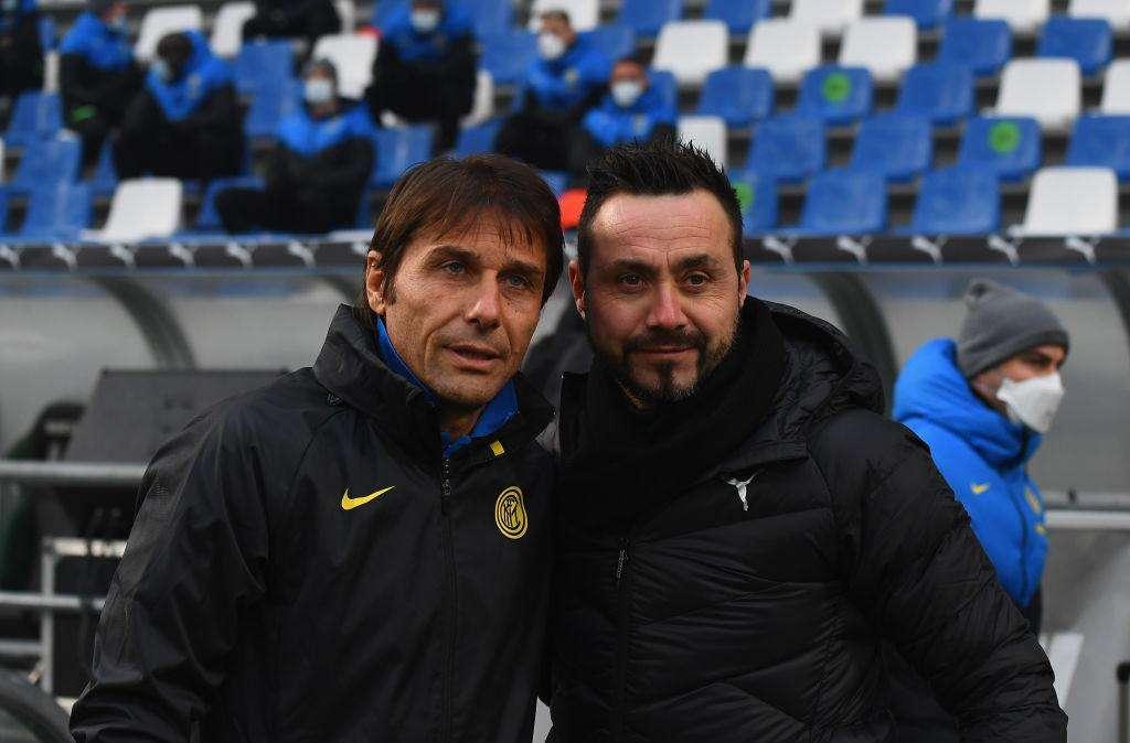 Conte imbattuto in Serie A contro il Sassuolo e De Zerbi: lo score del tecnico leccese  
