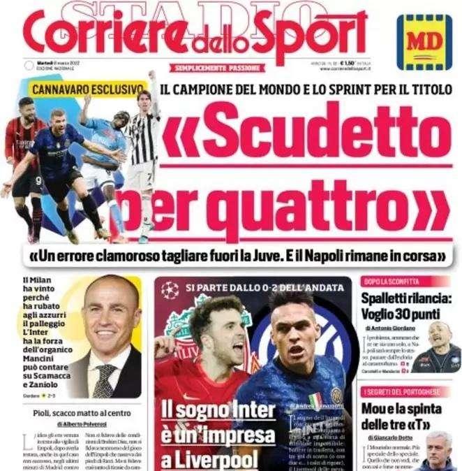 Prima CdS - Il sogno Inter è un'impresa a Liverpool. Cannavaro: "Scudetto per quattro"