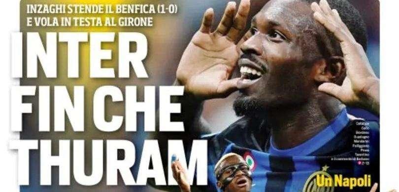Prima CdS - Inter fin che Thuram. Inzaghi stende il Benfica e vola in testa al girone