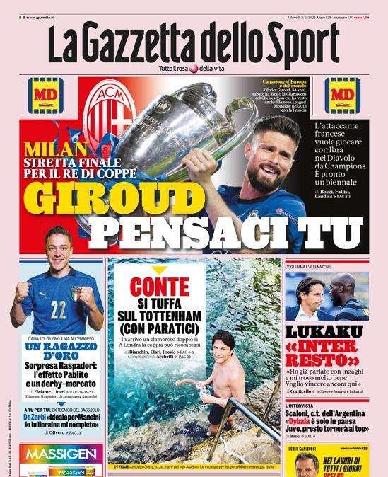 Prima GdS - Lukaku: "Inter resto. Voglio vincere ancora qui". Conte si tuffa sul Tottenham