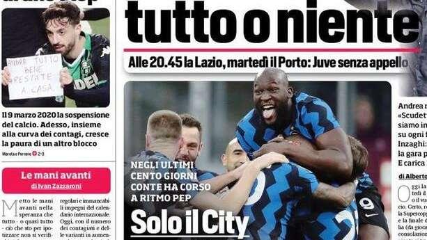 Prima pagina CdS - Solo il City va più forte dell'Inter. Covid, rischio nuovo stop