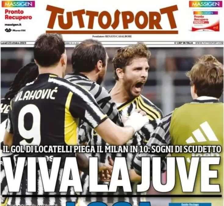 Prima TS - Viva la Juve Loca. Il gol di Locatelli piega il Milan in 10: sogni di Scudetto