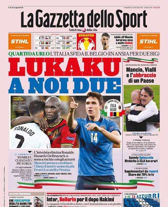 Prima GdS - Lukaku, a noi due. Inter, Bellerin per il dopo Hakimi