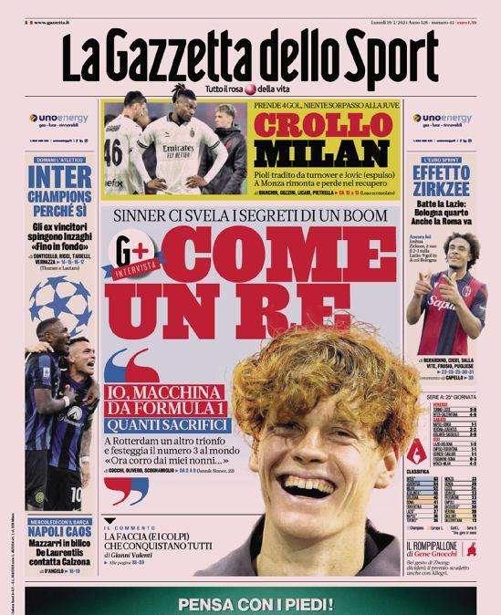 Prima GdS - Crollo Milan. Inter, Champions perché sì: gli ex vincitori spingono Inzaghi