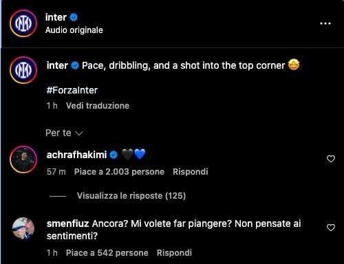 Hakimi non dimentica l'Inter: due cuori nerazzurri per ricordare la perla all'Olimpico contro la Roma