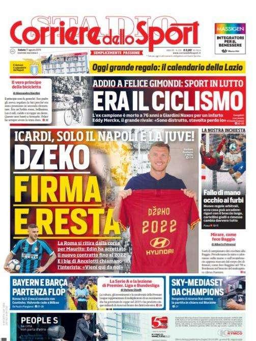 Prima pagina CdS - Dzeko, firma e festa. Icardi, solo Napoli e Juve