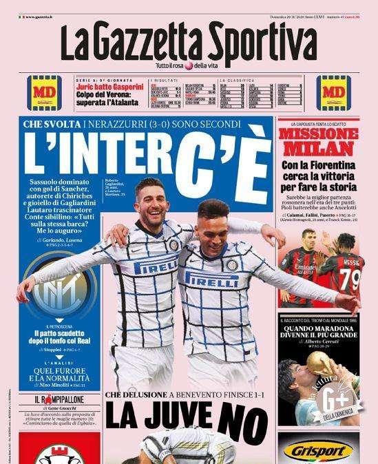 Prima pagina GdS - L'Inter c'è, la Juve no. I nerazzurri sono secondi