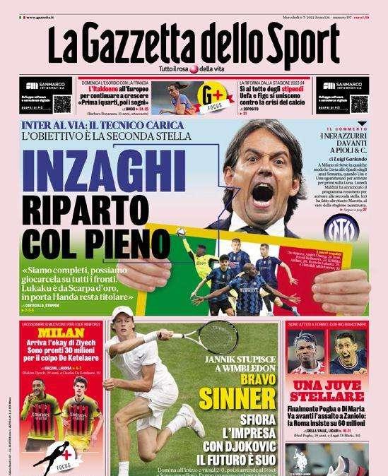 Prima pagina GdS - Inzaghi: "Riparto col pieno. Lukaku è da Scarpa d'oro"