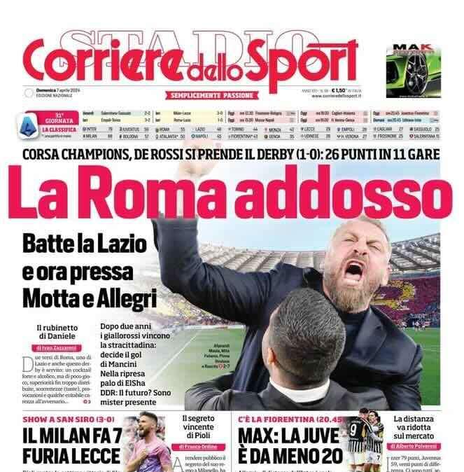Prima CdS - Il Milan fa 7, furia Lecce. Allegri: "Il distacco dall'Inter è reale"
