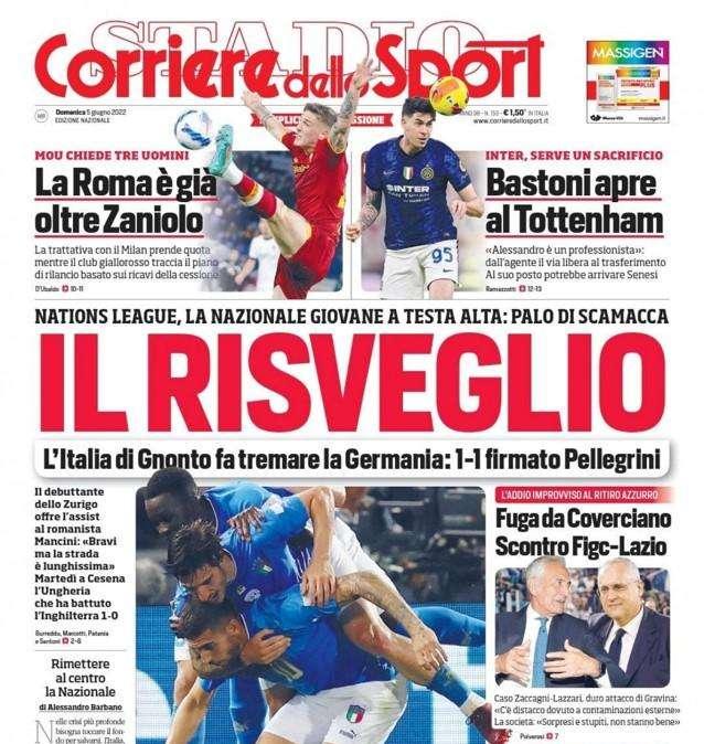 Prima pagina CdS - Bastoni apre al Tottenham. Al suo posto può arrivare Senesi