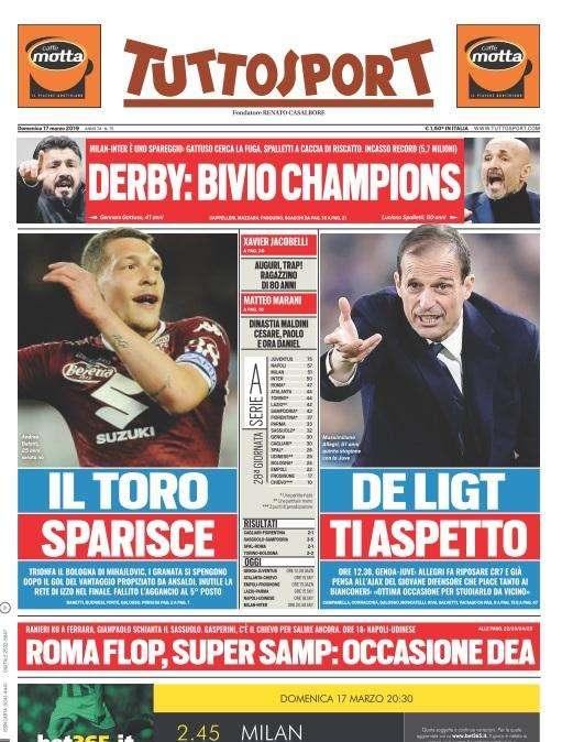 Prima pagina TS - Milan-Inter, bivio Champions
