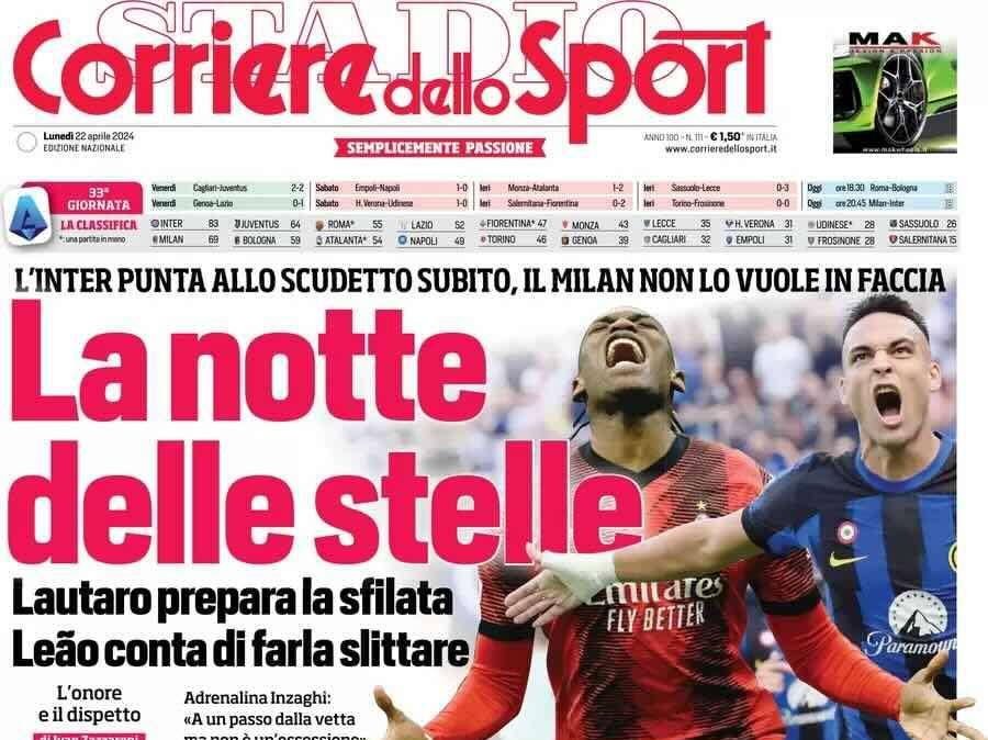 Prima CdS - La notte delle stelle, l’Inter punta allo Scudetto subito