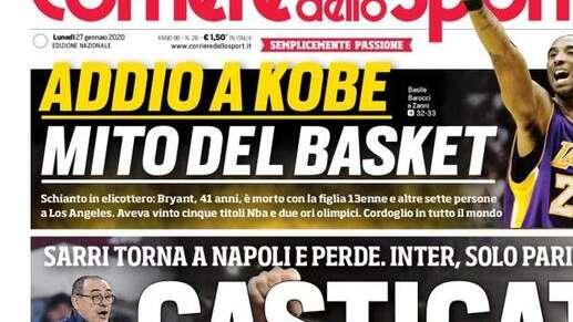 Prima CdS - Addio Kobe. La Juve perde, l'Inter non sfrutta l'occasione: Conte accoglie Eriksen