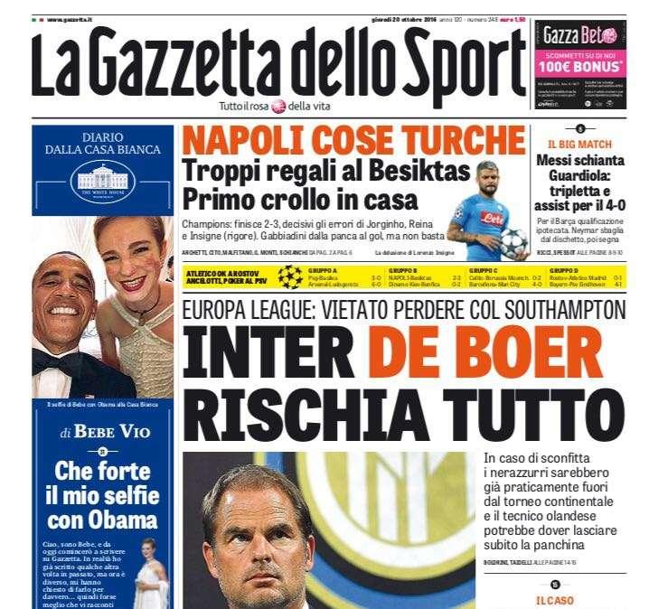Prima GdS - Inter, De Boer rischia tutto. In caso di ko, il tecnico potrebbe dover lasciare subito la panchina