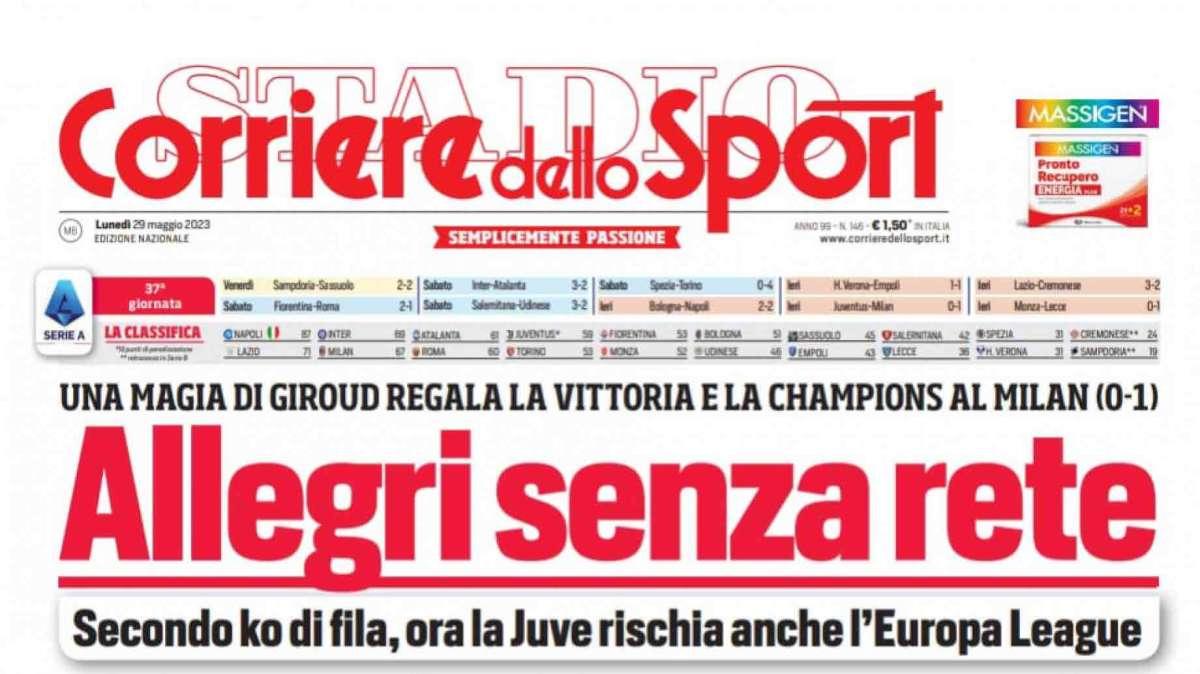 Prima CdS - Allegri senza rete, ora la Juve rischia anche l'Europa League