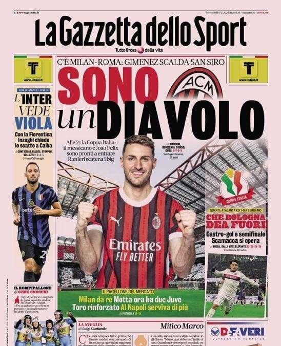 Prima GdS - L’Inter vede Viola. Tra domani e lunedì, con la Fiorentina Inzaghi chiede lo scatto a Calha