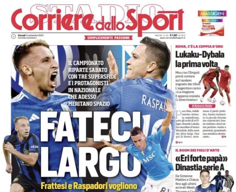 Prima CdS - Fateci largo: Frattesi e Raspadori vogliono prendersi Inter e Napoli 