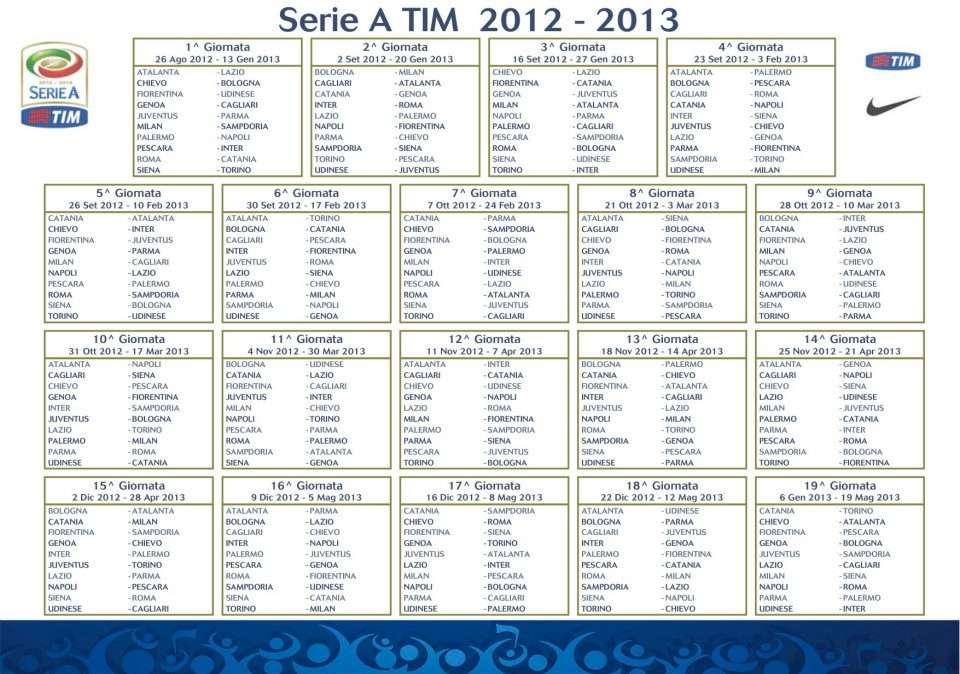 IL CALENDARIO - Al via col Pescara. Derby alla 7ma e Juve all'11esima