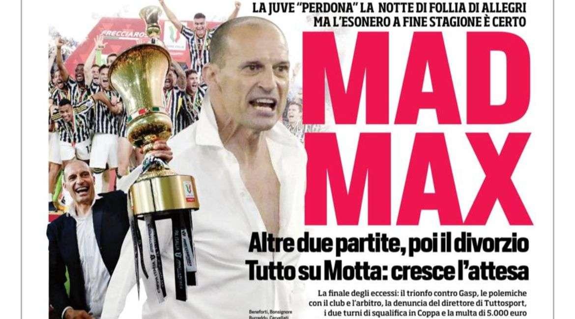 Prima CdS - La Juve perdona la notte di follia di Allegri ma l'esonero è certo a fine stagione