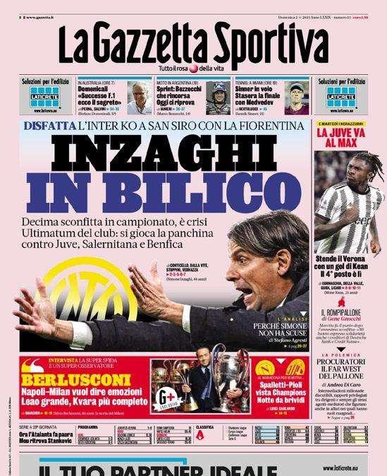 Prima GdS - Inzaghi in bilico. Ultimatum del club: si gioca la panchina contro Juve, Salernitana e Benfica