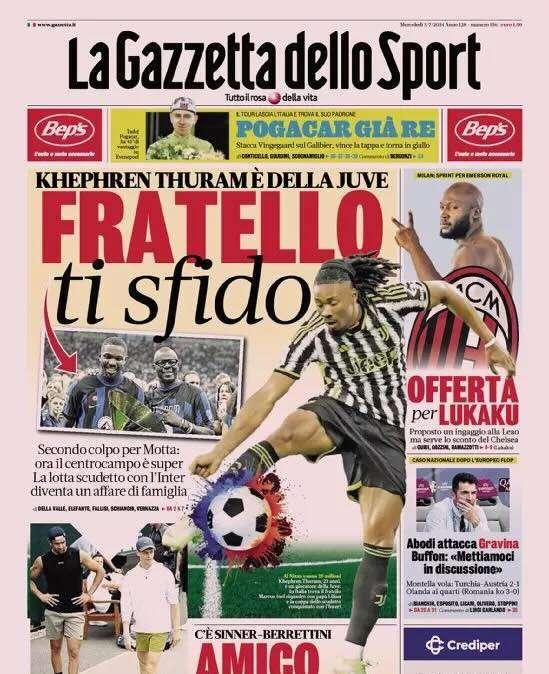 Prima GdS - Khephren Thuram è della Juve: 'Fratello, ti sfido'. Lotta Scudetto affare di famiglia