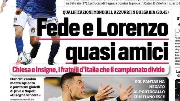 Prima pagina CdS - Furia Ronaldo, sentenza Lukaku. Romelu ancora a segno col Belgio