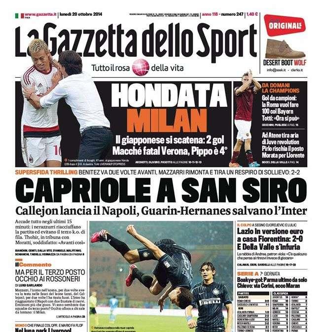 Prime pagine - Capriole a San Siro: Guarin-Hernanes salvano WM, Thohir soddisfatto. Pari show, cuore Inter