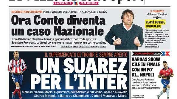 Prime pagine - Un Suarez per l'Inter: Mancini chiama Mario. Assalto a Jovetic. Dopo Miranda ecco Montoya