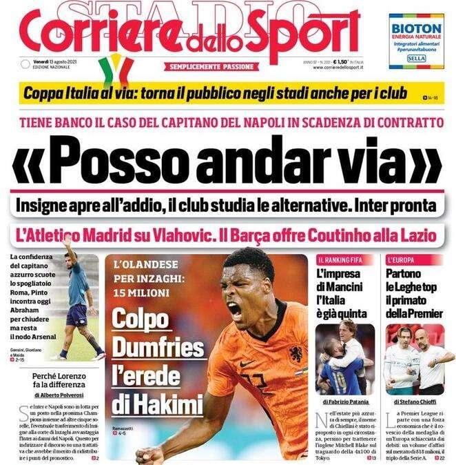 Prima CdS - Insigne: "Posso andar via". Inter pronta. Dumfries erede di Hakimi