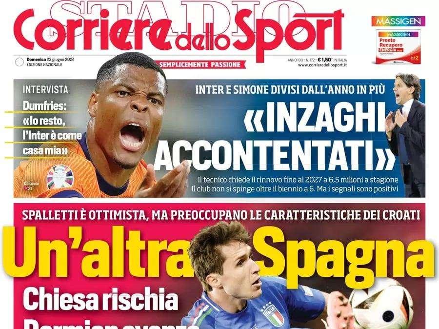Prima pagina CdS - Inzaghi, accontentati. Parla Dumfries: "L'Inter è casa mia"