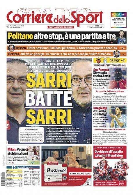 Prima CdS - Politano, altro stop. Eriksen, l'Inter accelera: 18 mln più bonus, Tottenham pronto a dare l'ok