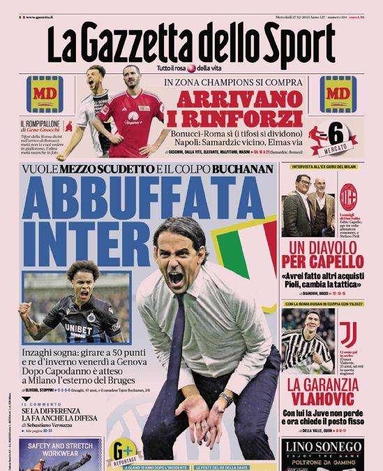 Prima GdS - Abbuffata Inter, vuole mezzo Scudetto e il colpo Buchanan