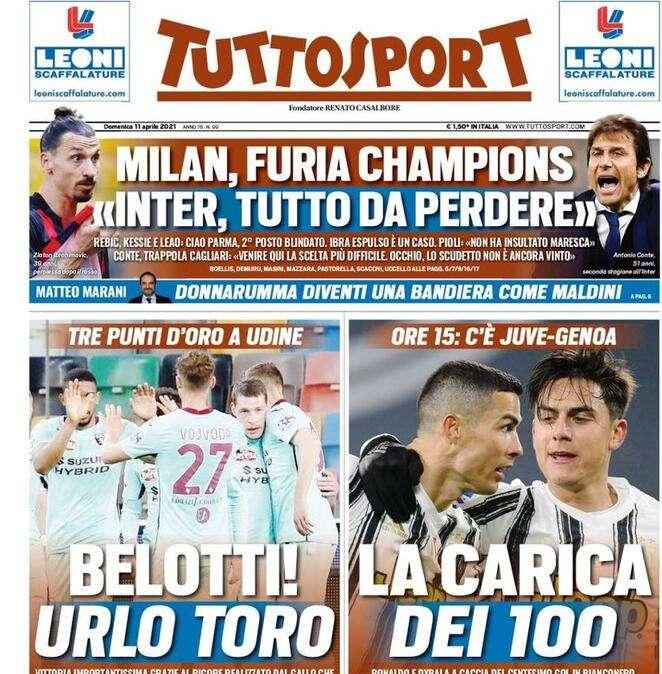 Prima pagina TS - Milan furia Champions. "Inter, tutto da perdere"