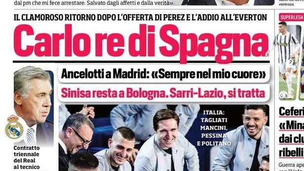 Prima pagina CdS - Italia: tagliati Mancini, Pessina e Politano
