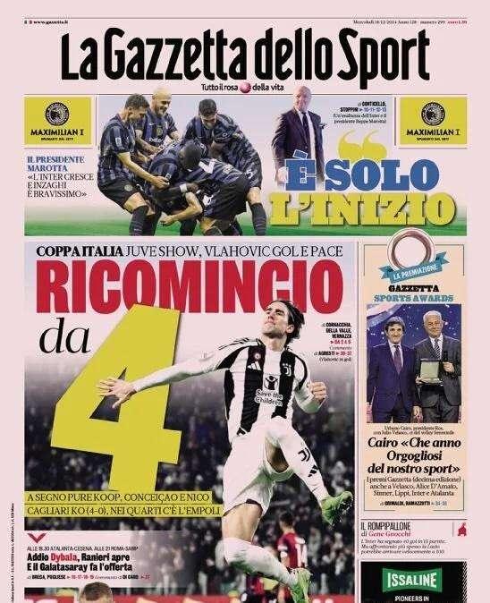 Prima GdS - Parla Marotta: "Inter, è solo l'inizio". Juve show, Vlahovic gol e pace