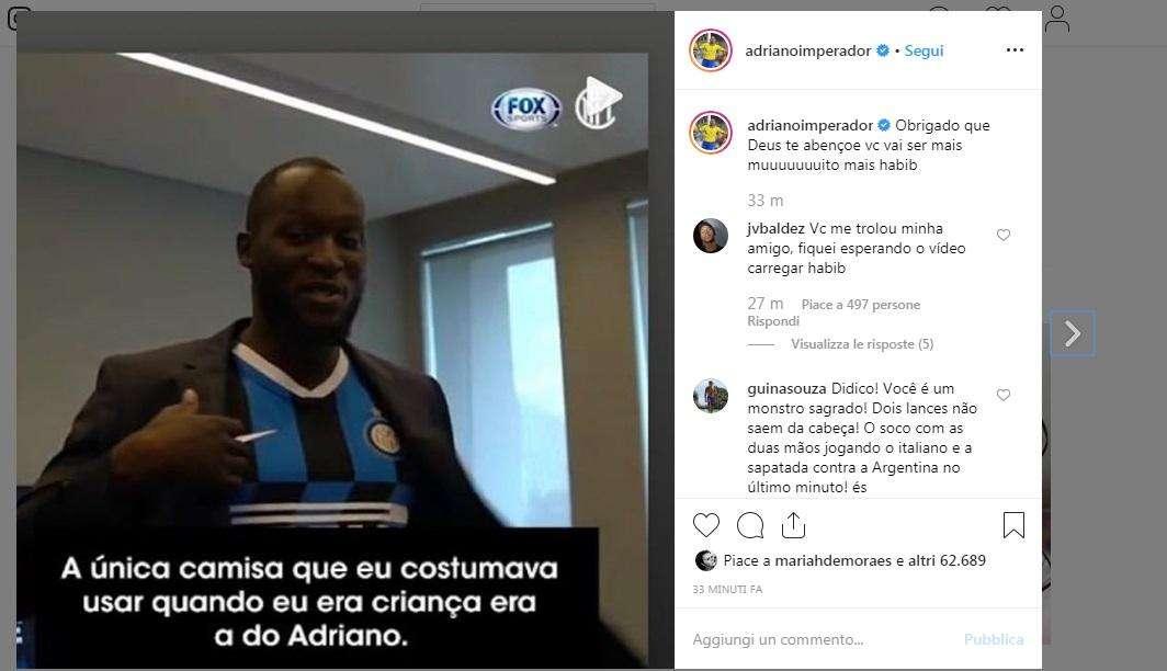 Adriano ringrazia Lukaku e rilancia: "Sarai molto più forte di me"
