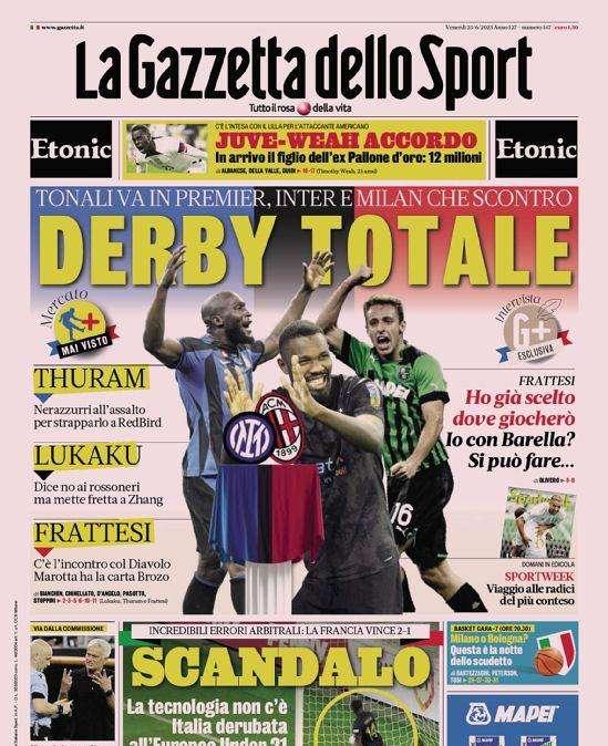 Prima GdS - Inter-Milan, è derby totale. Frattesi: "Ho già scelto dove giocherò. Io con Barella? Si può fare..."
